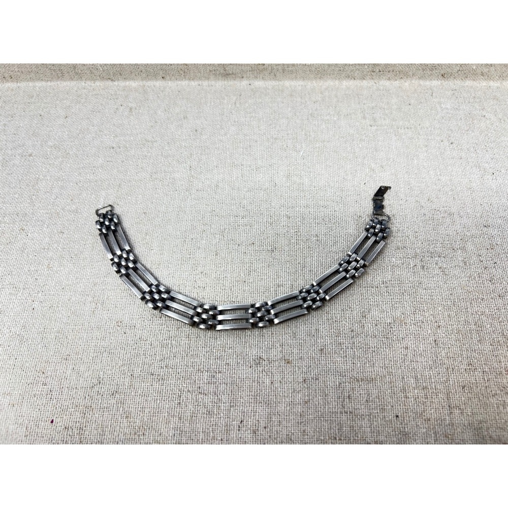Vintage H.S.B. Sterling Silver Triple Row Link Bar Bracelet Industrial Modern